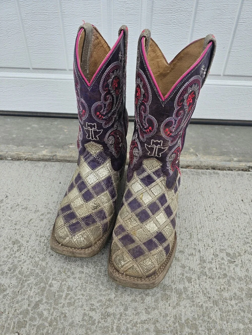 Tin Haul Kids Purple & Gold Western Boots with Pink Trim